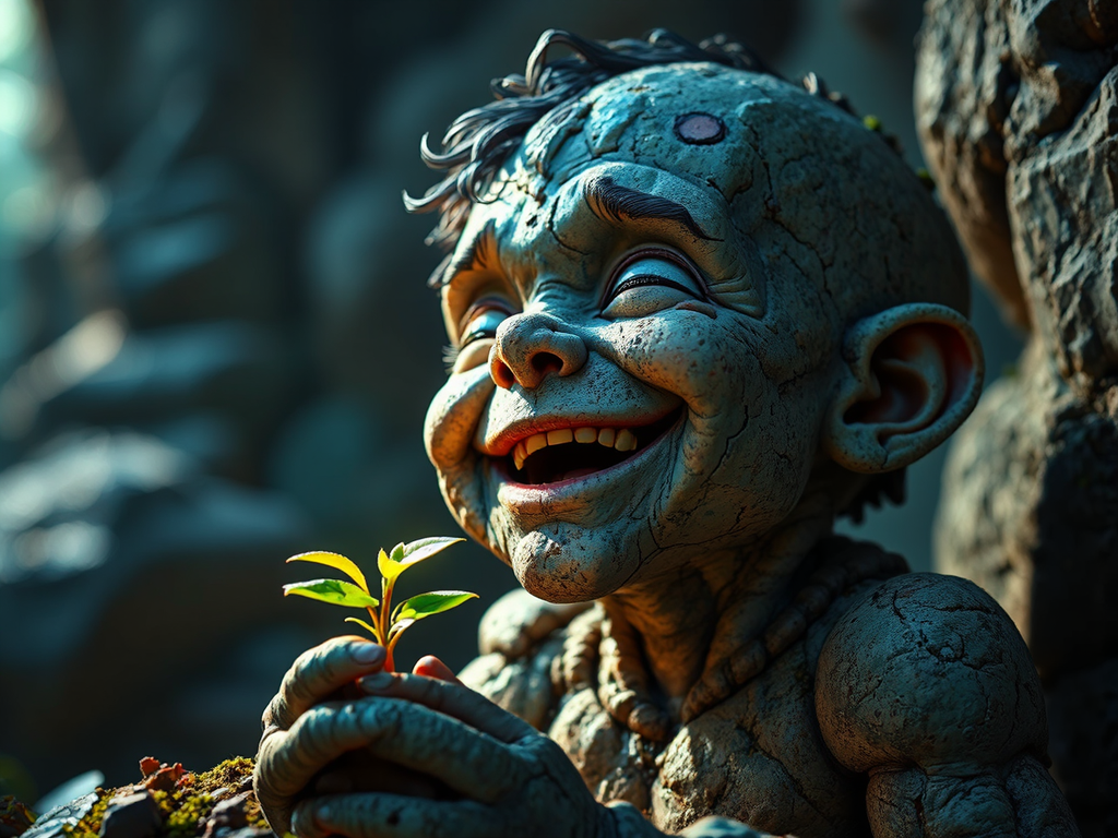 Adorable stone golem boy