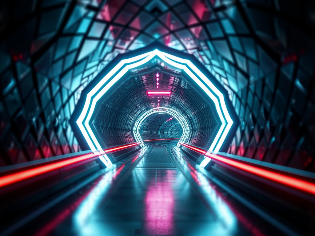 Futuristic cyberpunk subway station