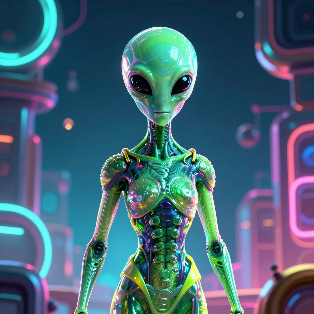 alien world, bright neon colors
