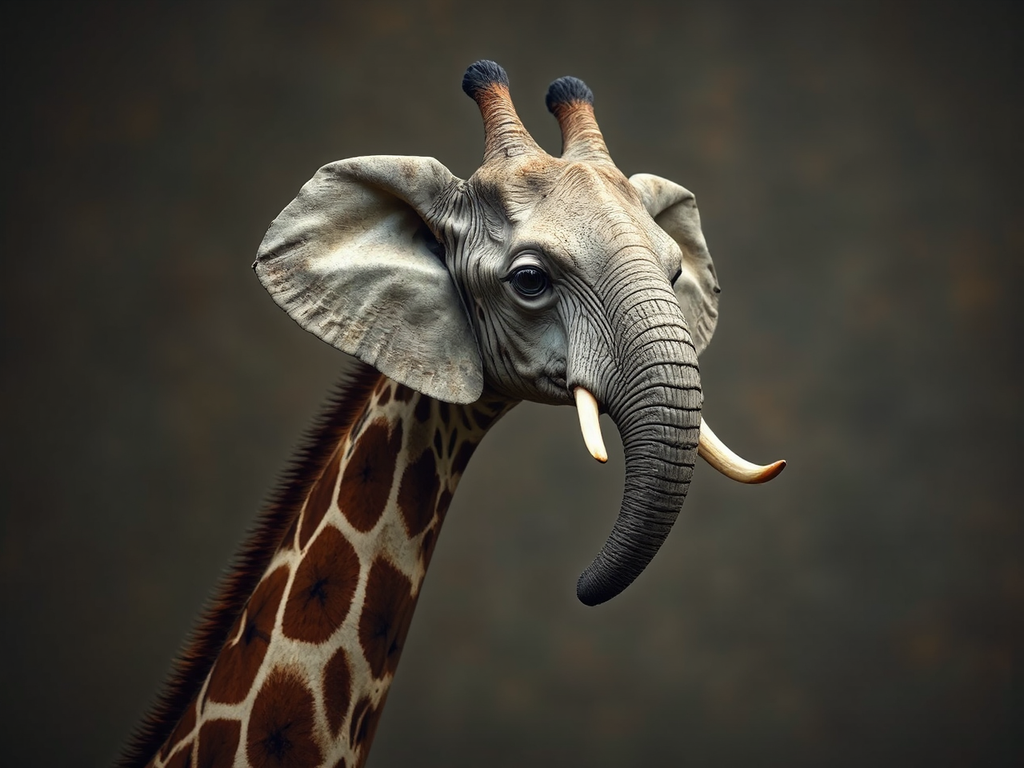Elephant's head on giraffe