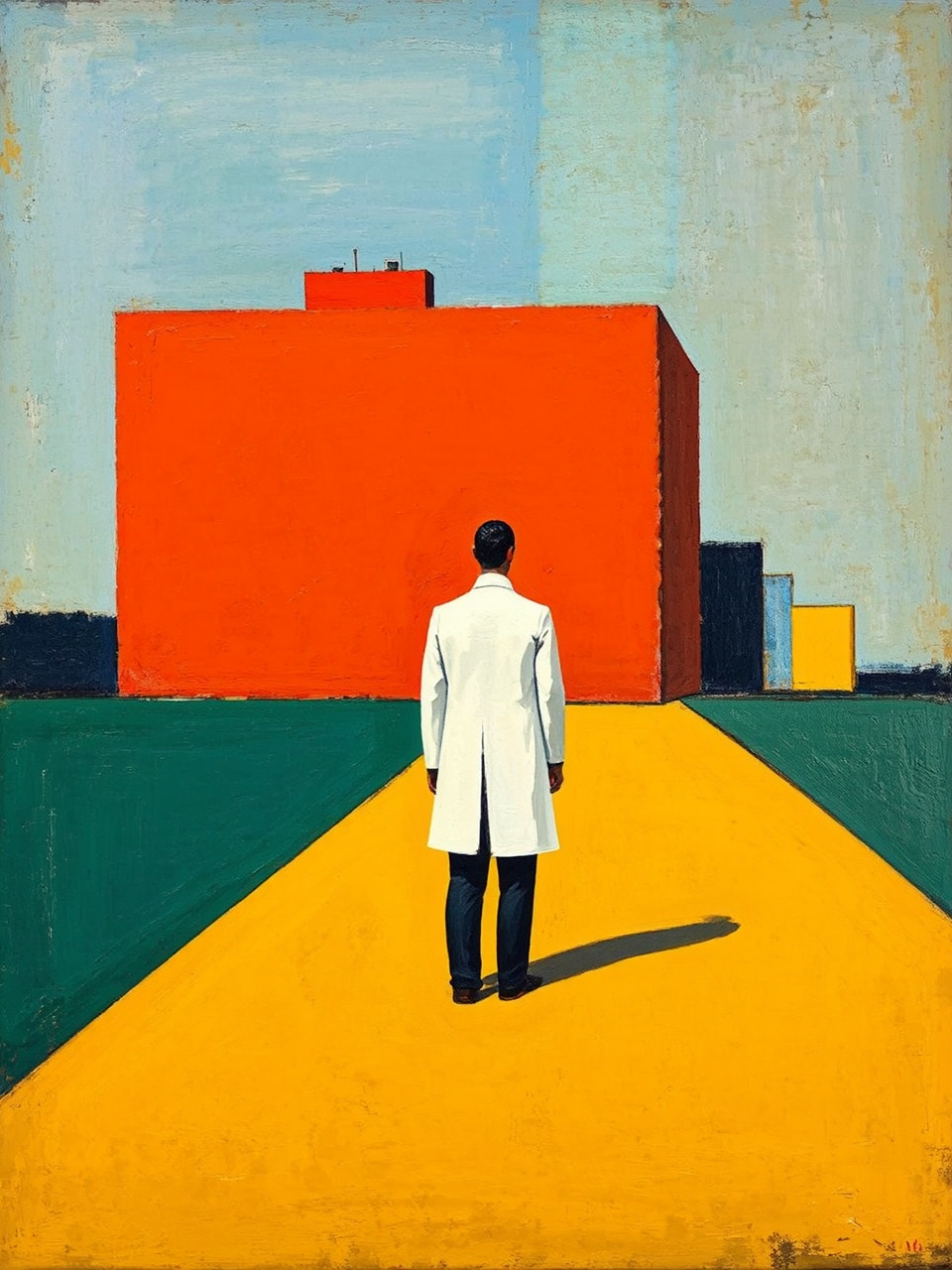 Man in white stands