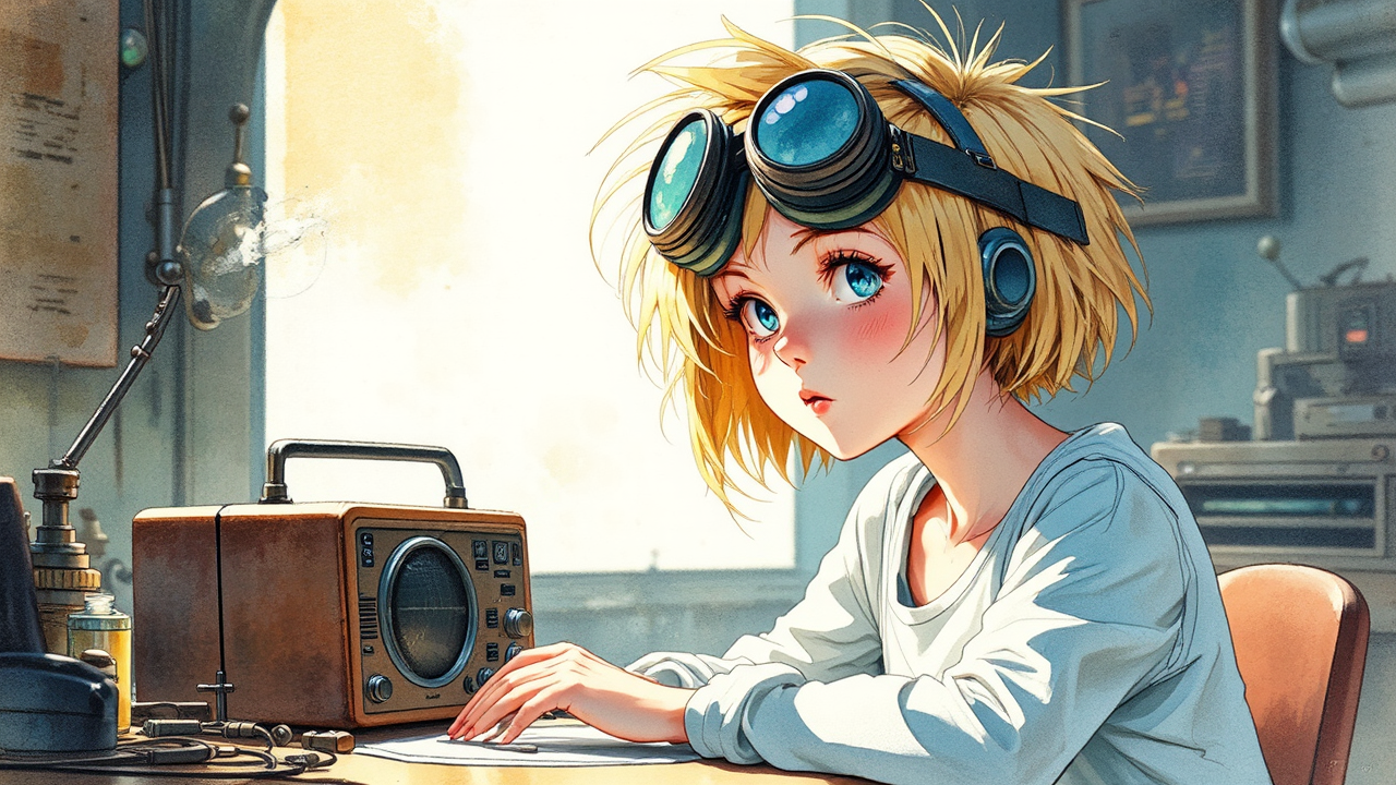 Blond teenage girl building
