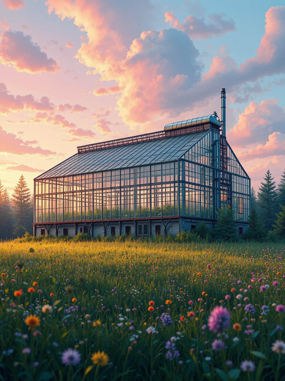 Greenhouse with surrounding forest