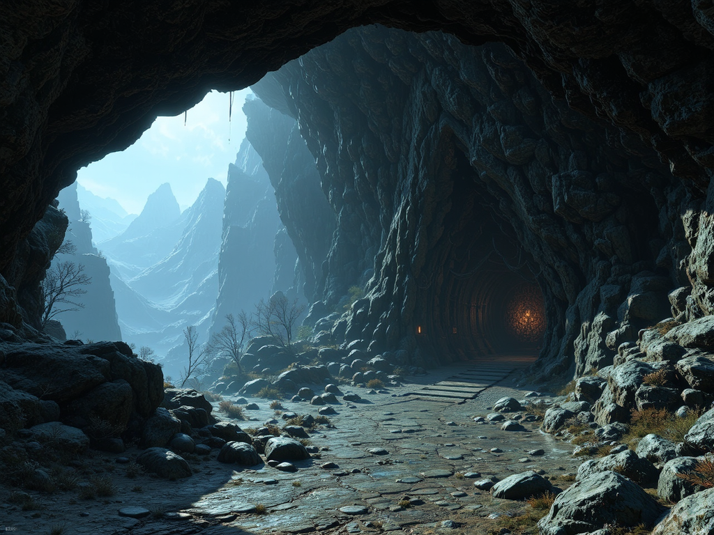 Cavernous volcanic ruin with