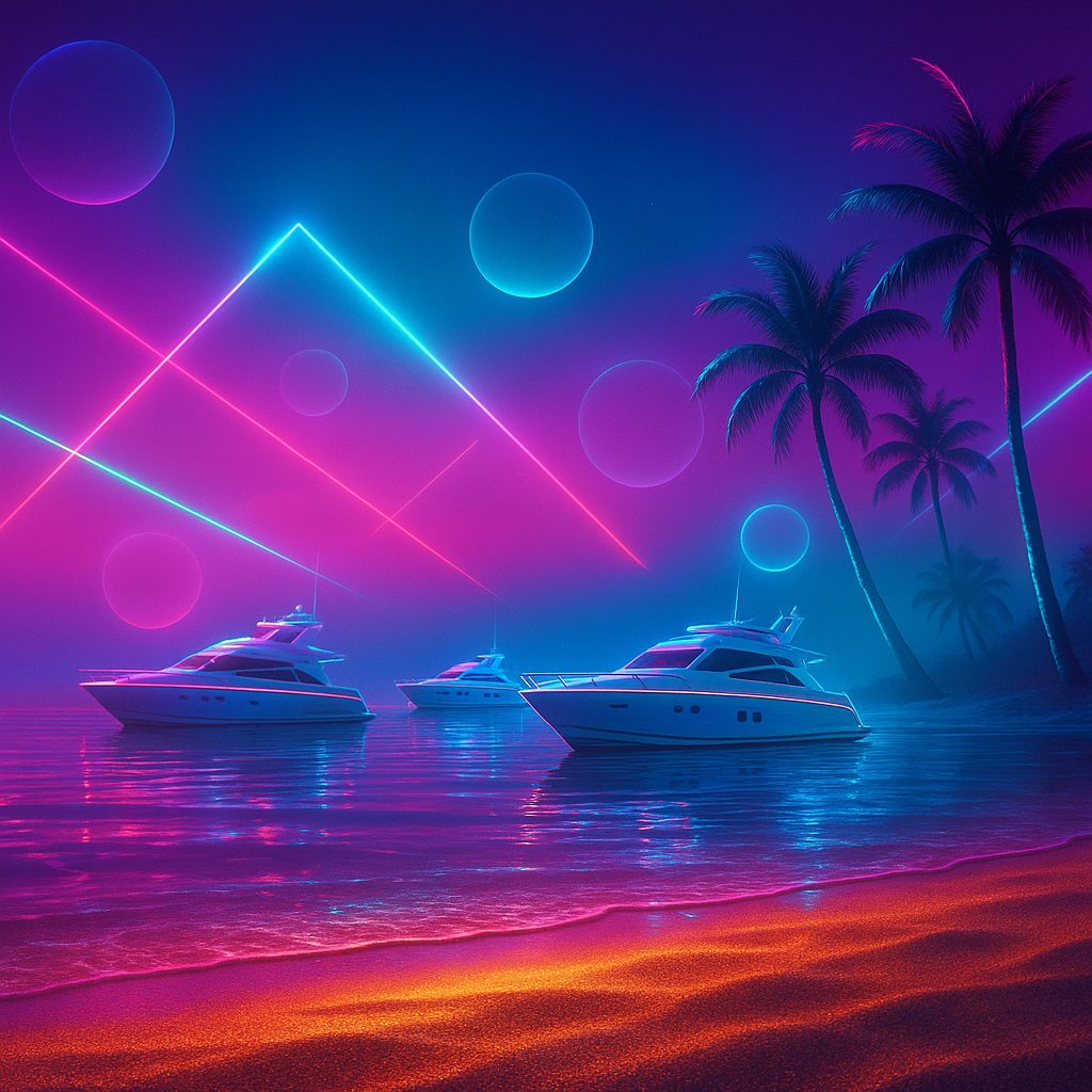 Море, песок, яхты и пальмы, abstract hdr neon glow