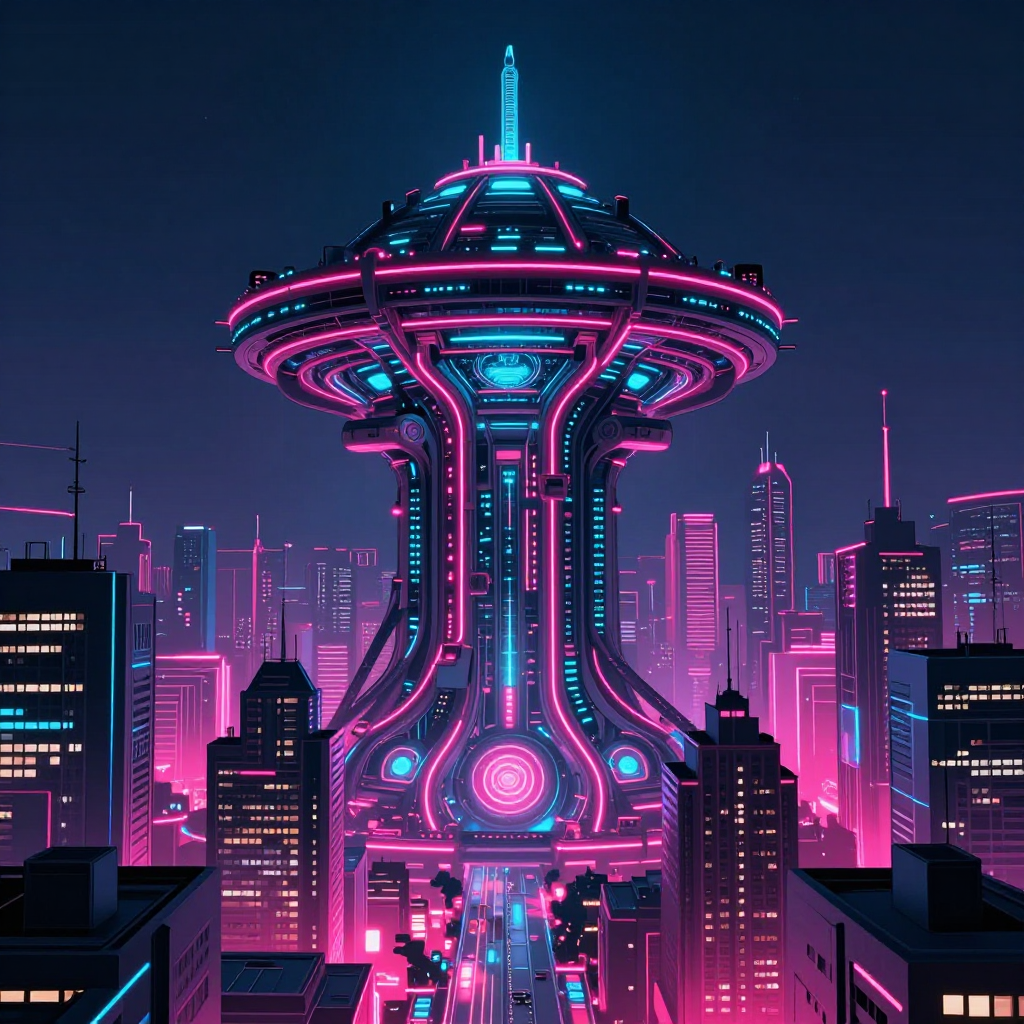 neon cyberpynk alien city,