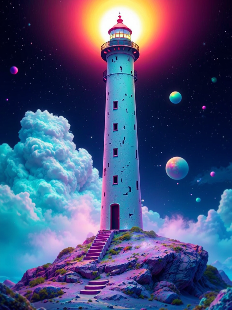 Alien World's Vibrant Lighthouse Beacon
