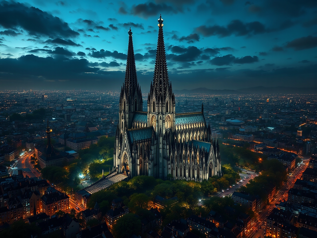 Cologne Cathedral at night.