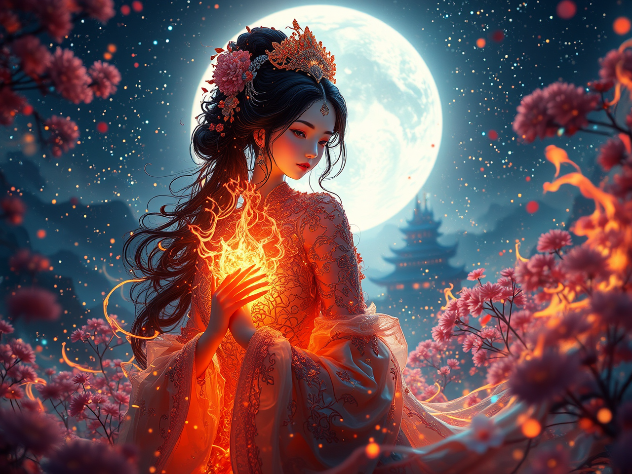 Fire princess in starry