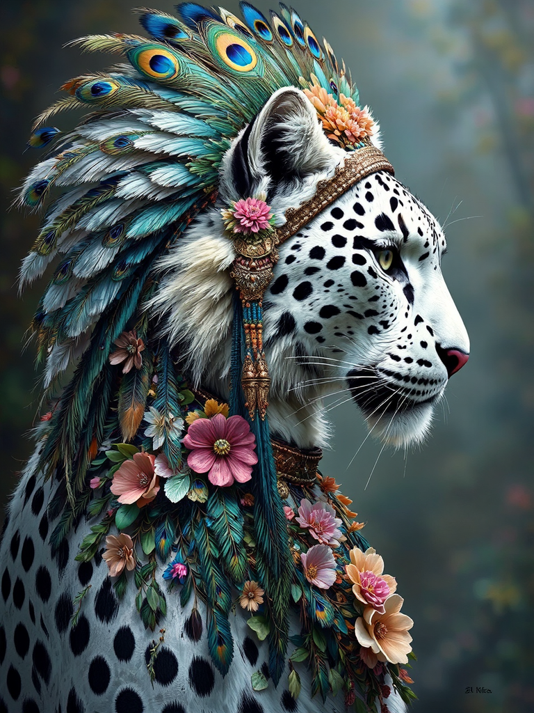 Snow leopard in colorful