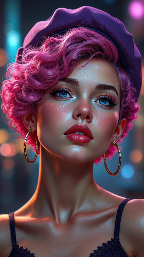 Woman with bright pink