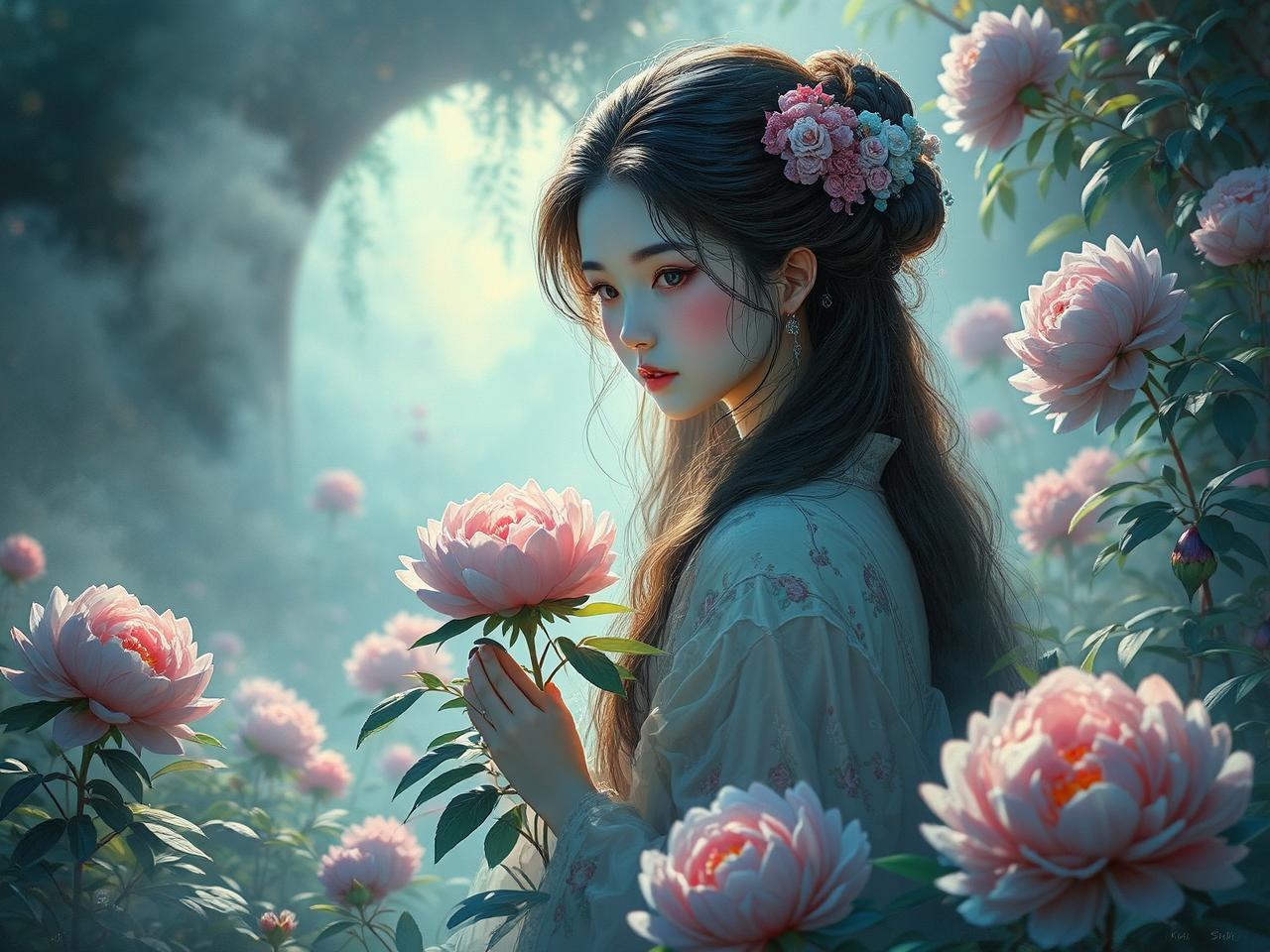 Ancient fantasy garden with