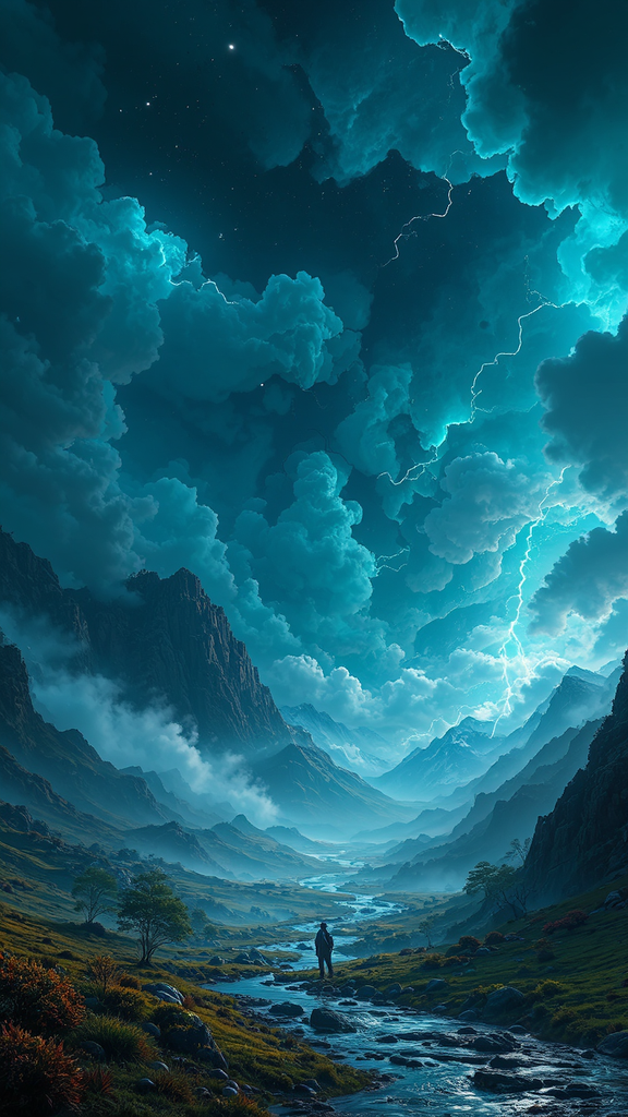 Stormy night landscape with