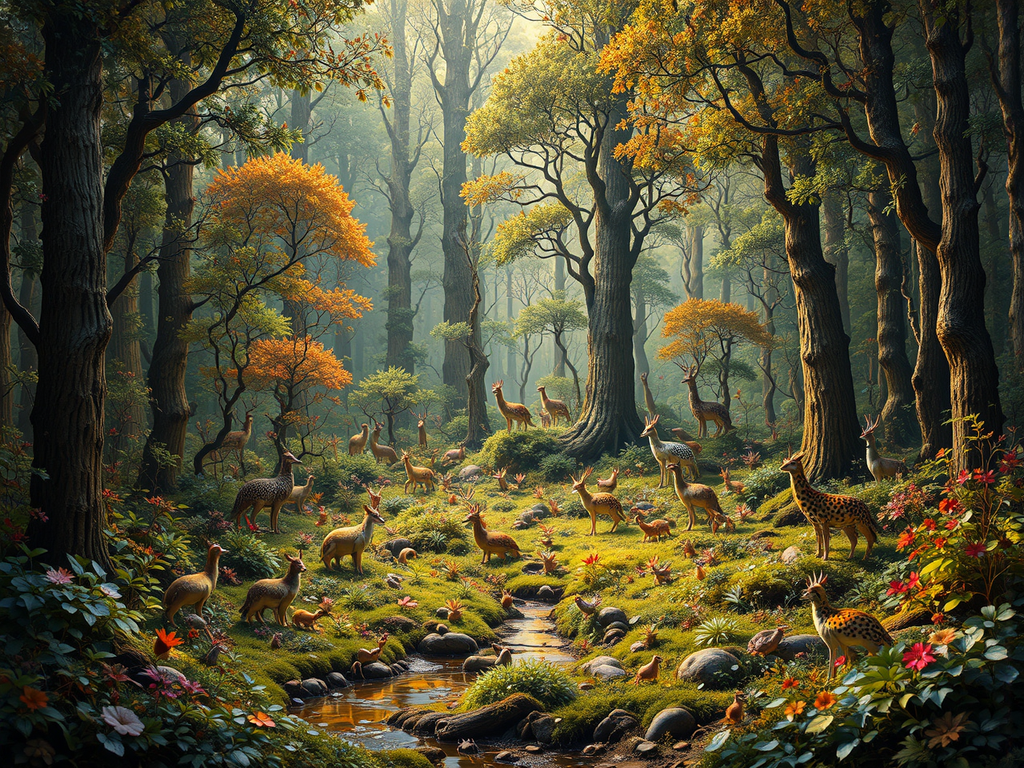 A forest scene with