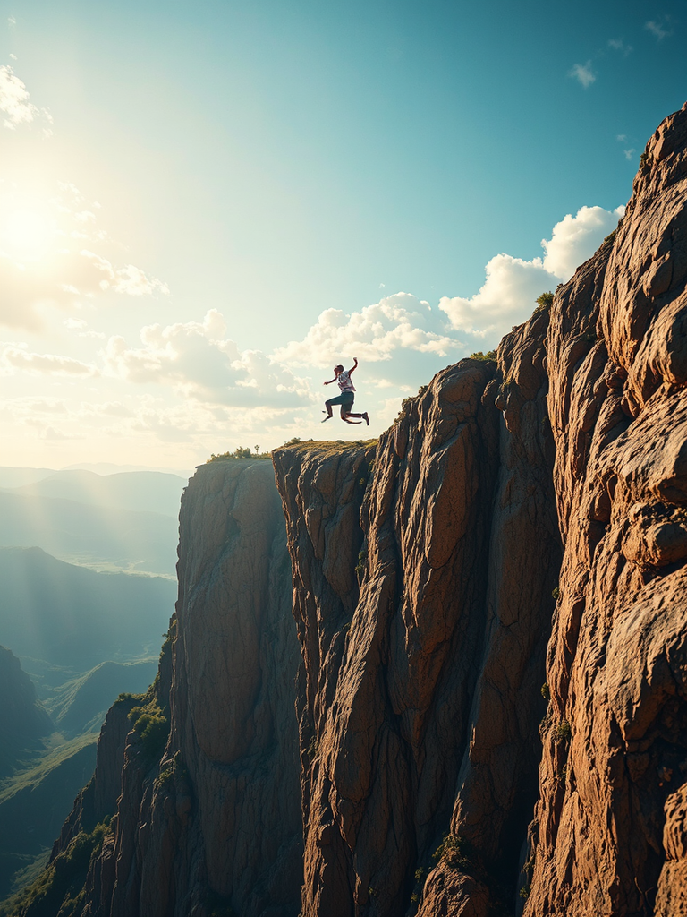 A man jumps from