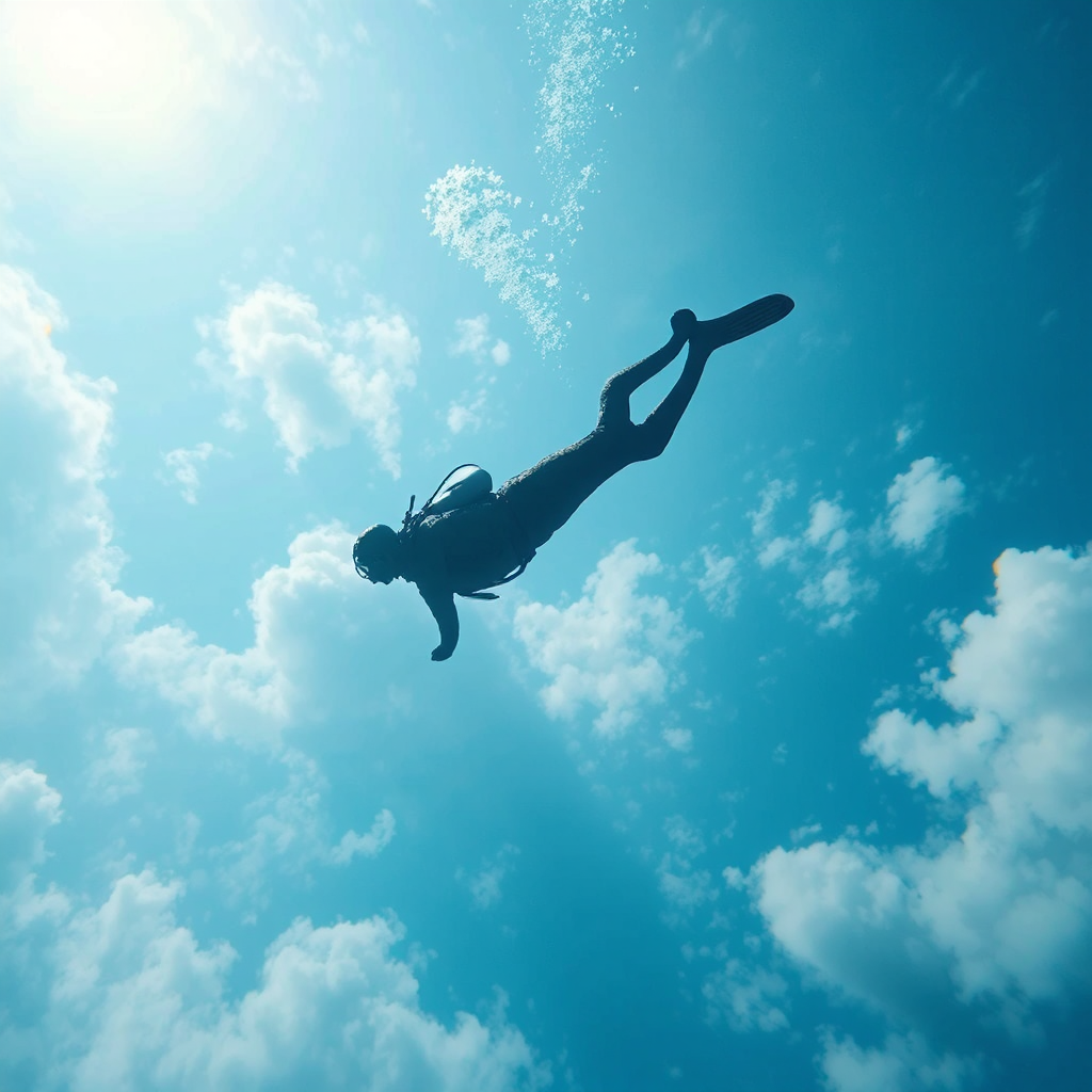 Scuba diver in mid-air