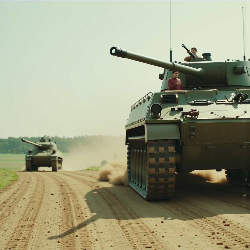 Tanks driving down a