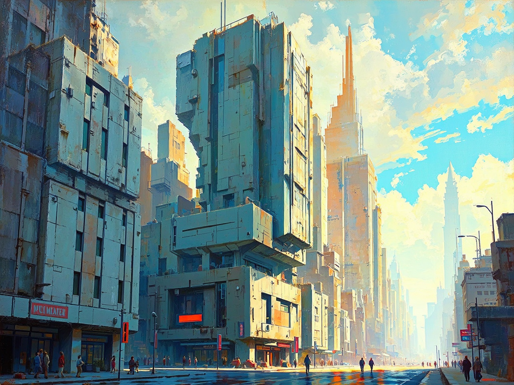 Futuristic city with brutalist