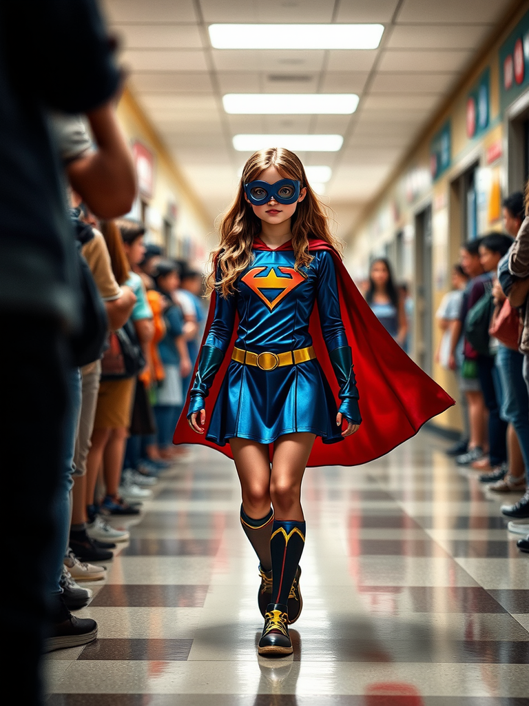 Girl in superhero costume