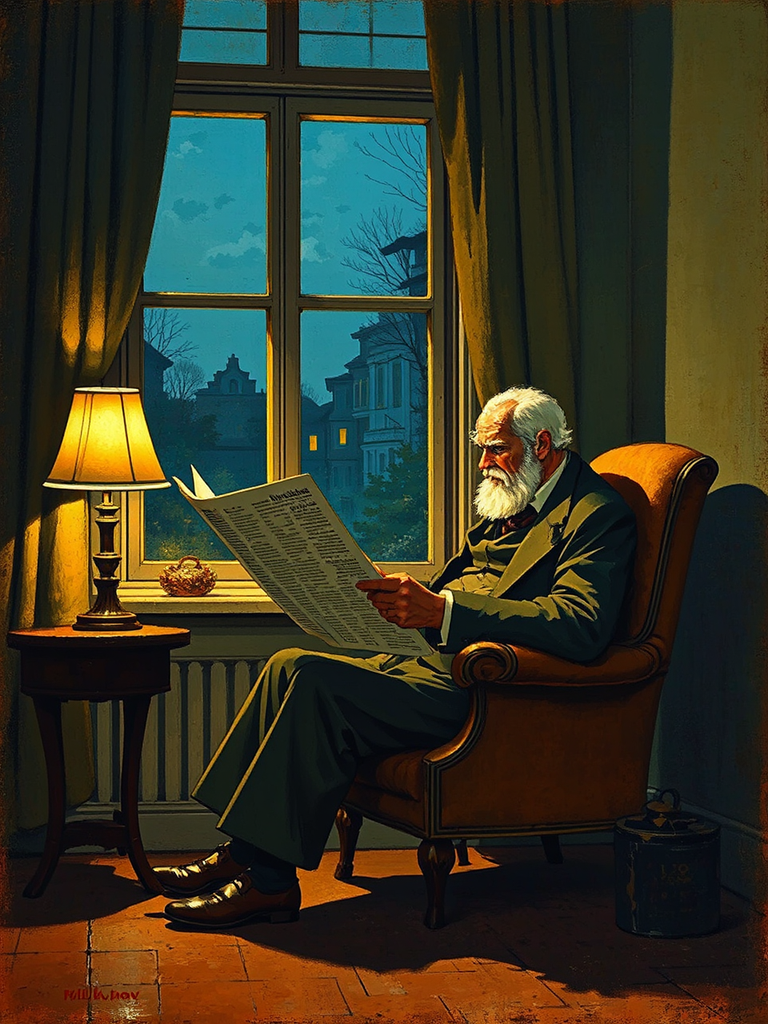Old man reads newspaper