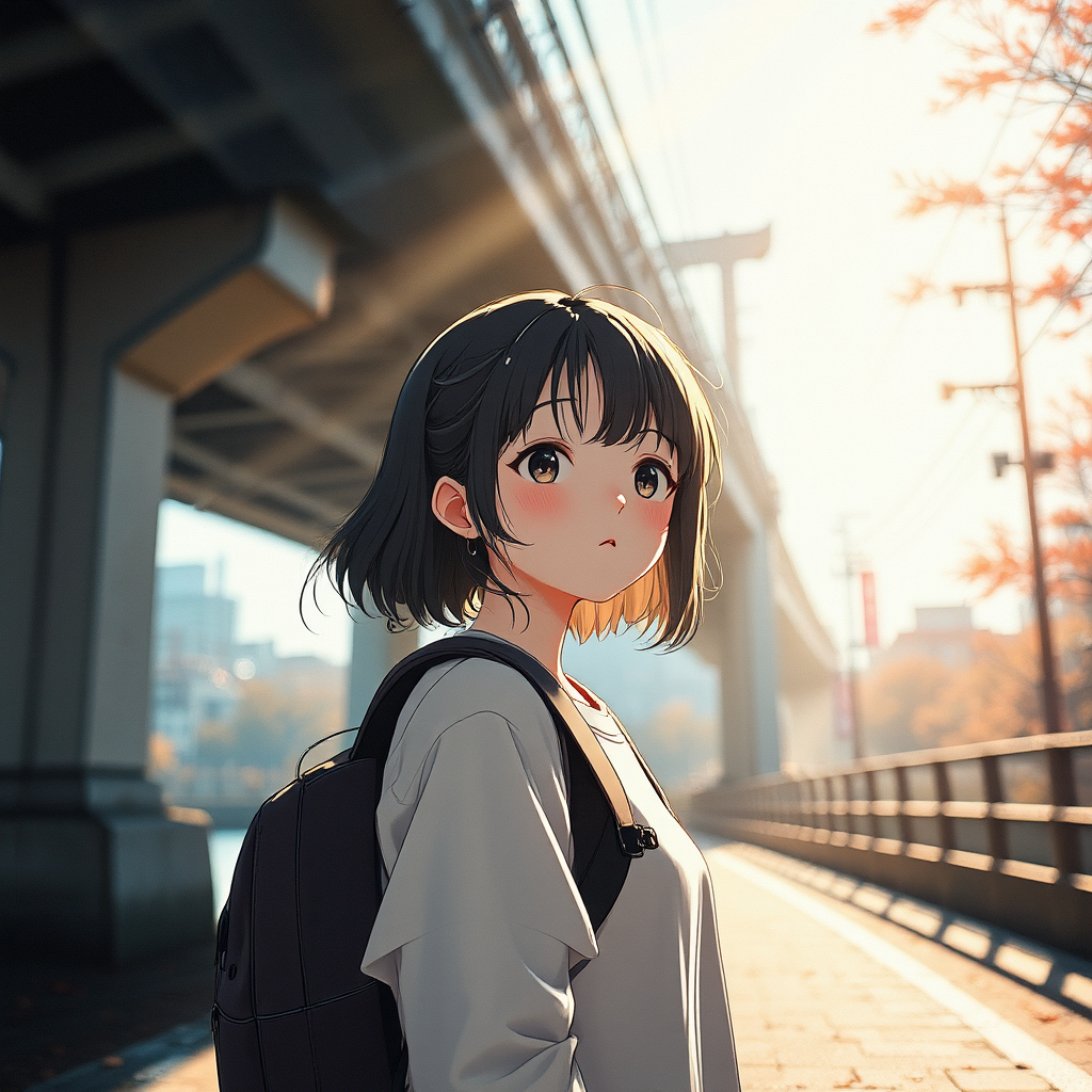Anime girl under Japanese