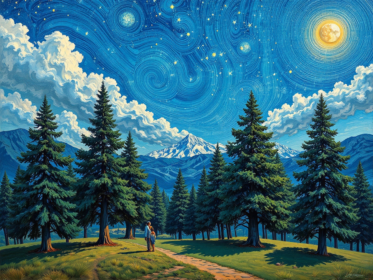 Dreamlike cityscape with distorted