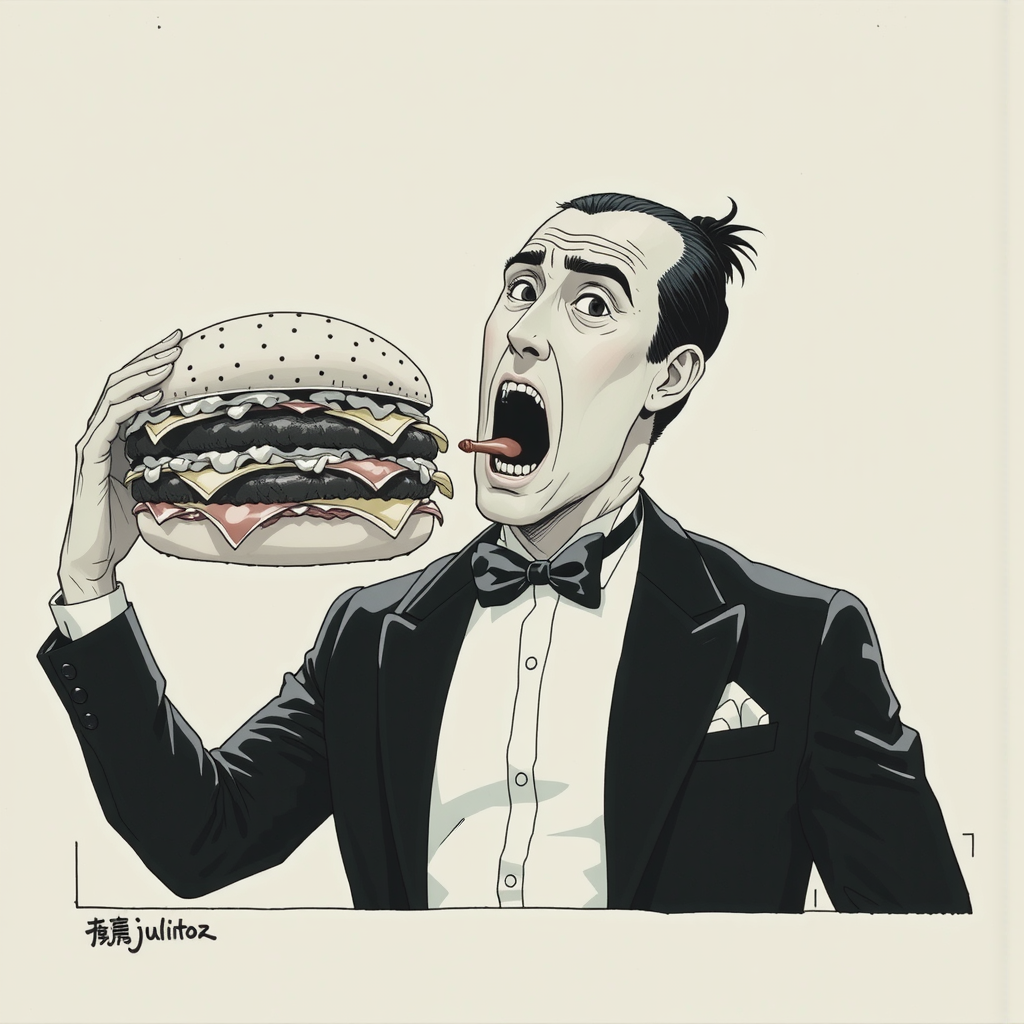 Man in tuxedo eating
