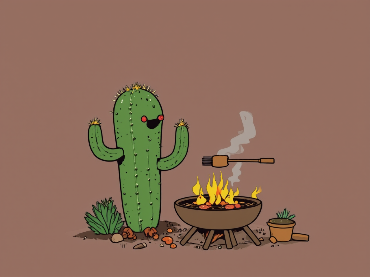 A person barbecues a