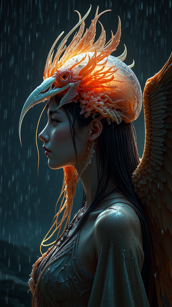 Goddess with phoenix crow