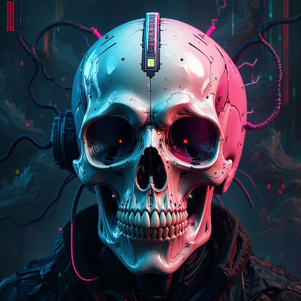 A cyberpunk skull with