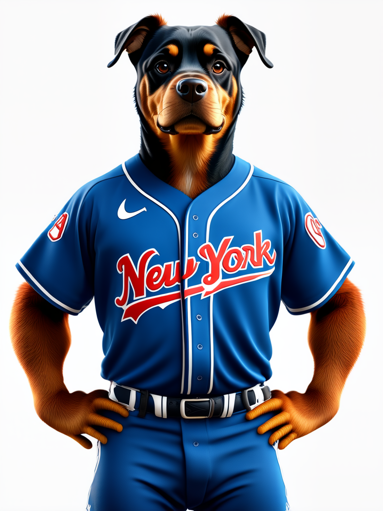 Athletic humanoid Rottweiler in