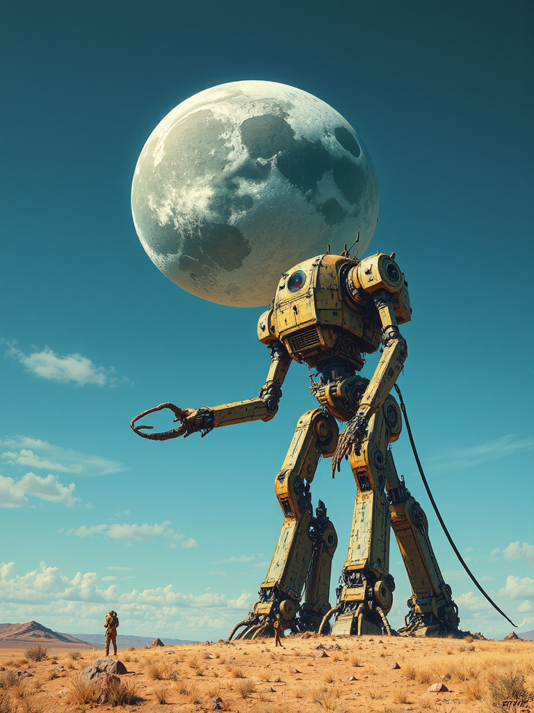 Giant Robot Grabs Lunar Satellite.