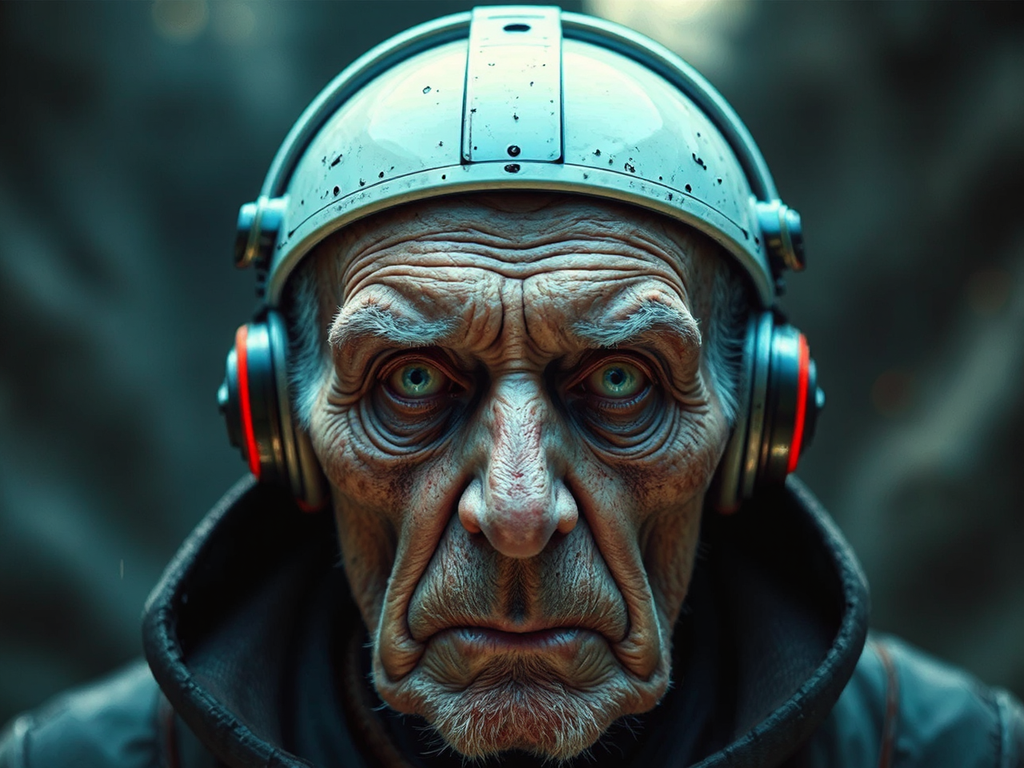 Old man in futuristic