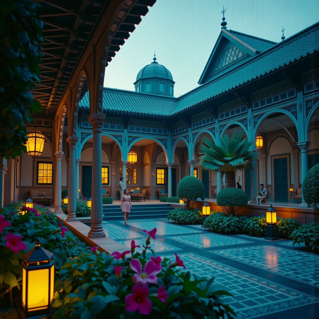 Beautiful garden with glowing