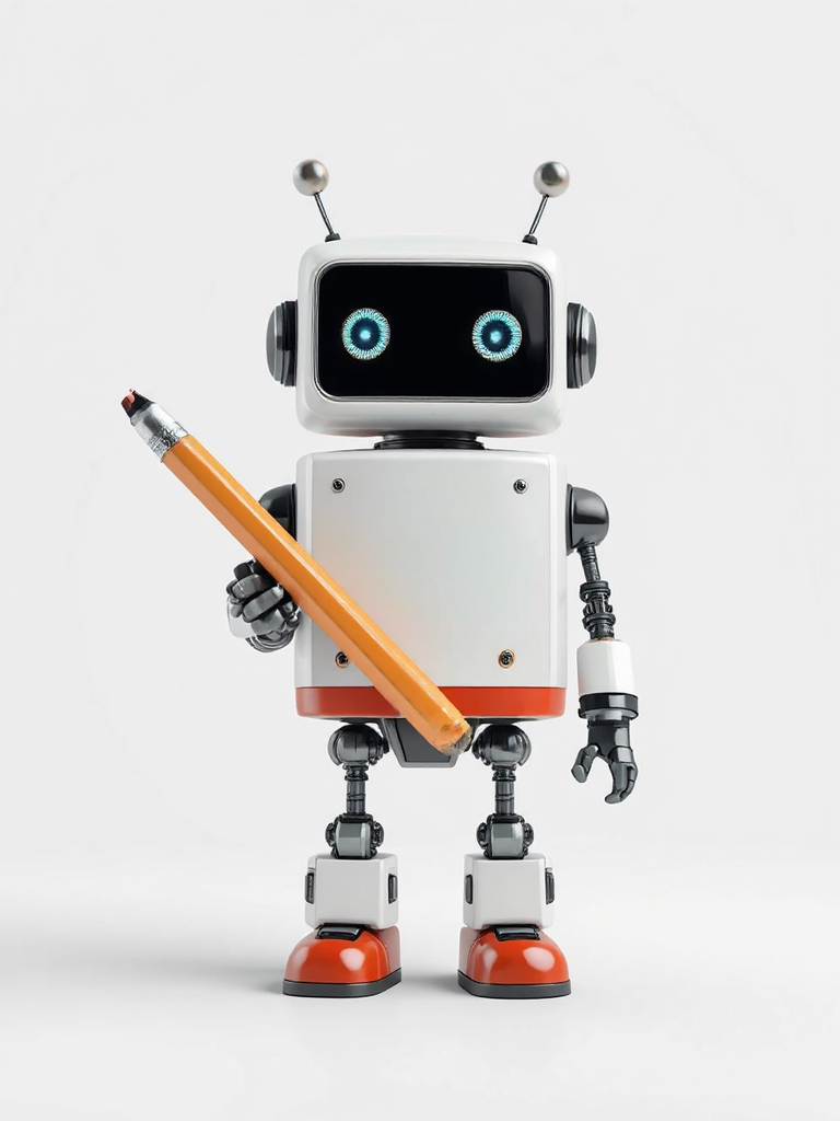 Cute robot holds a