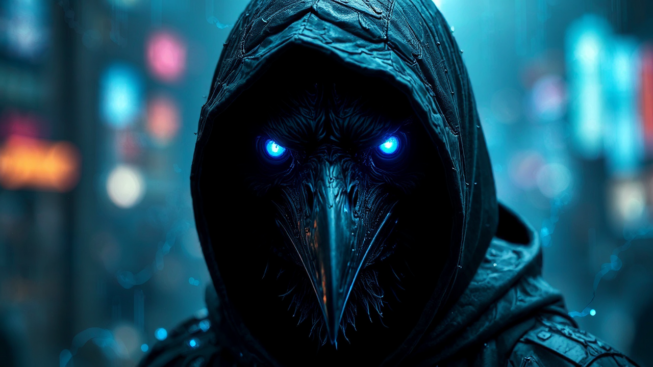 Cyberpunk crow portrait in