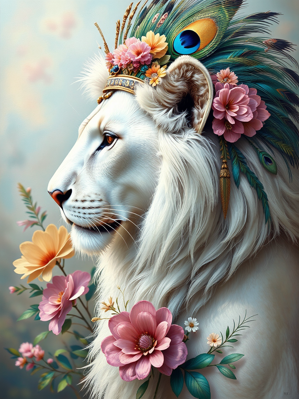 White lioness in colorful
