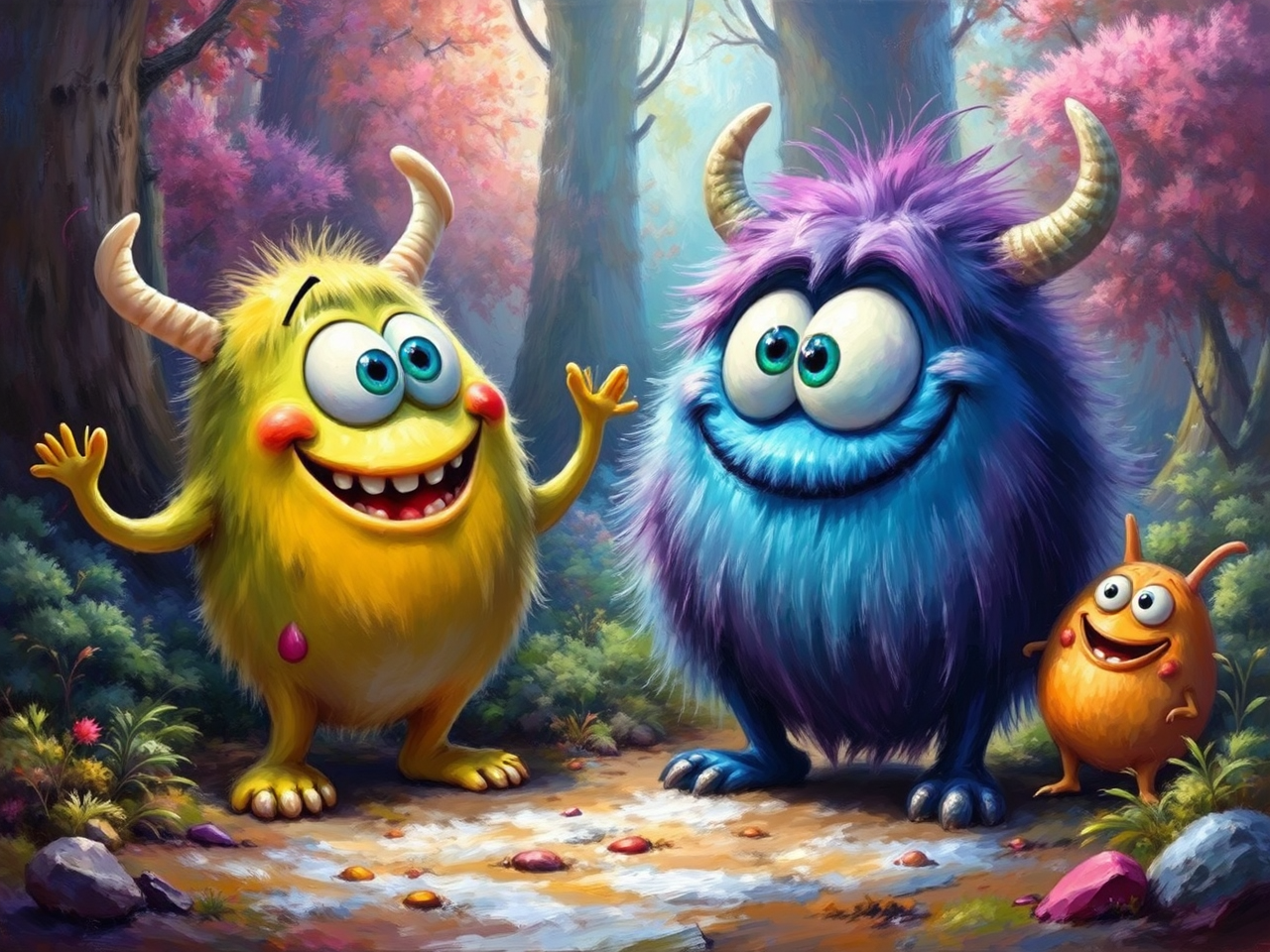Happy monsters in vibrant
