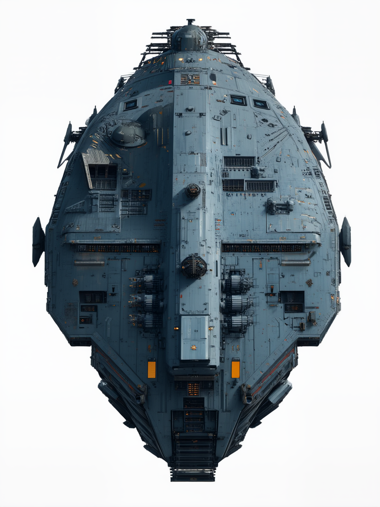 Corkscrew-shaped spaceship with docking