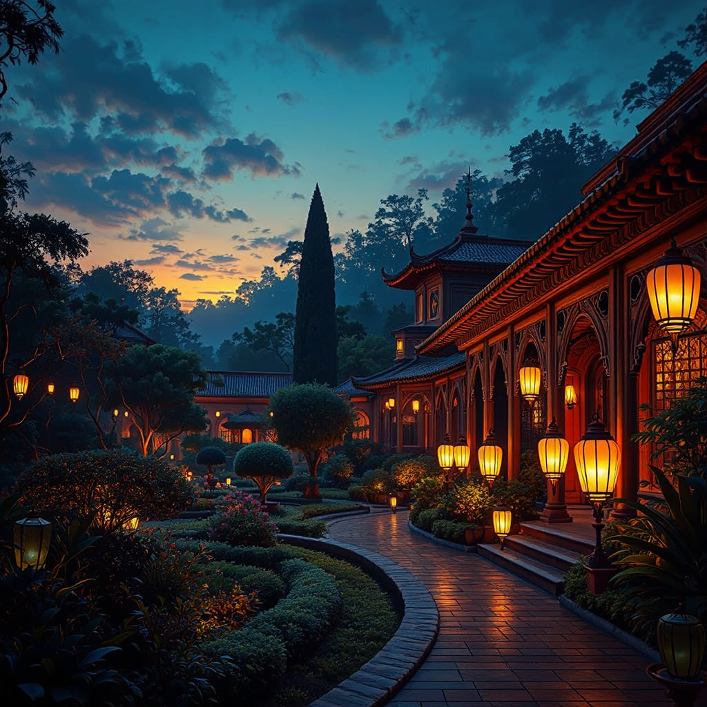 Beautiful garden with glowing