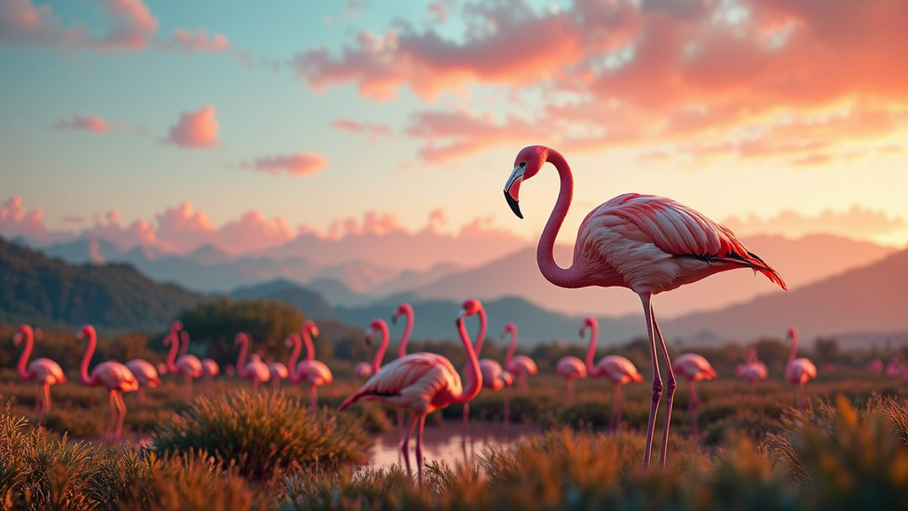 Pink flamingos in a
