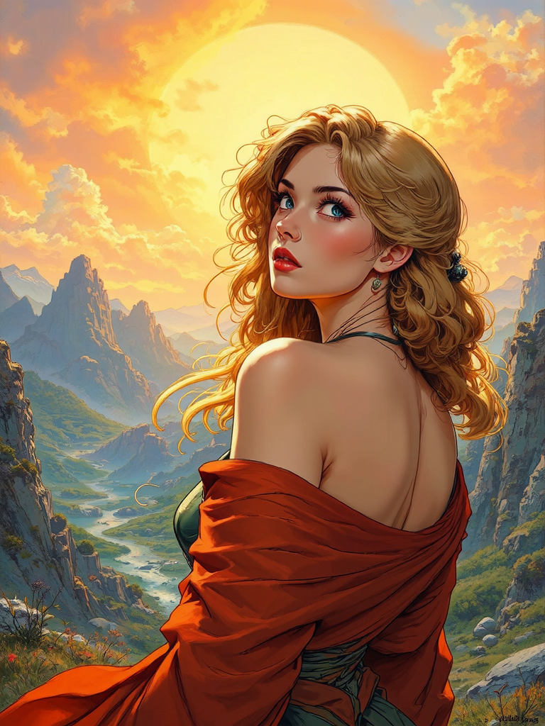 Woman looks back dramatically