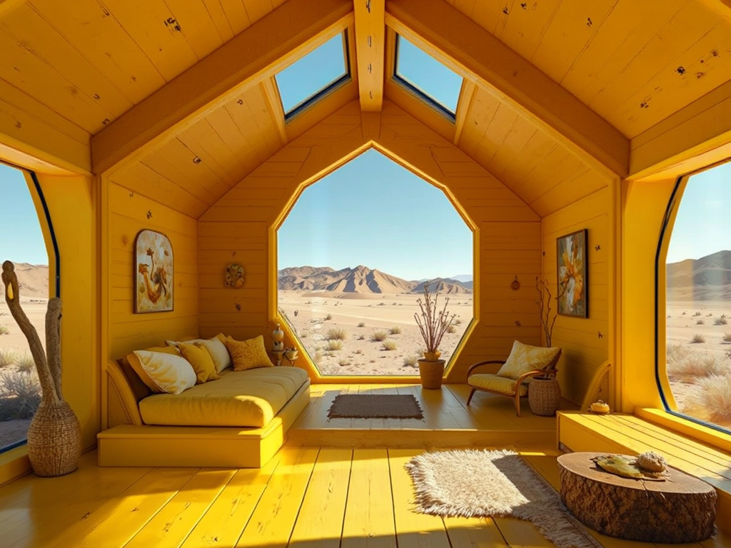 Yellow pentagonal honeycomb cabin.