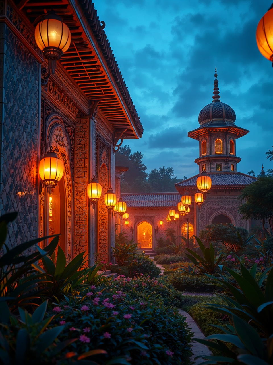 Beautiful garden with ornate