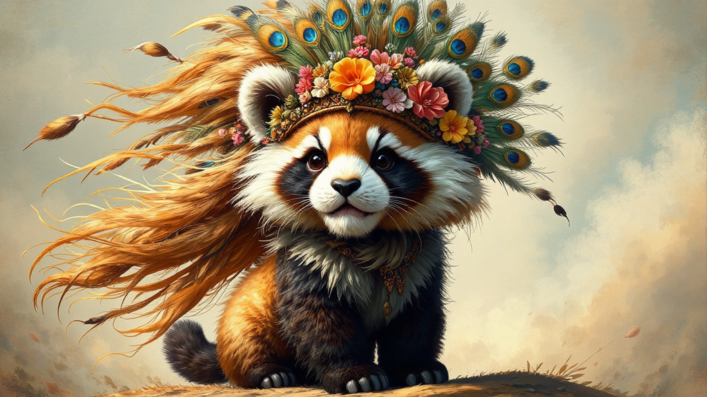 Panda-lion hybrid with flowing