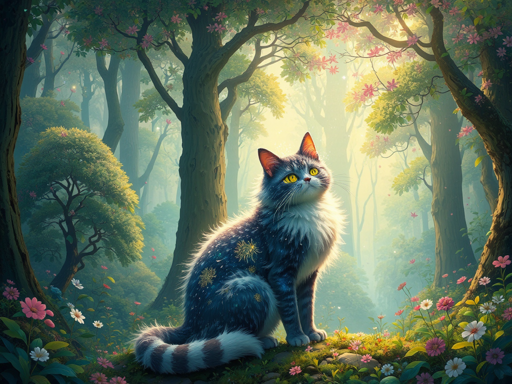 Magical cat in enchanted