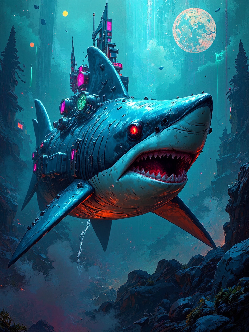 A cyberpunk shark in