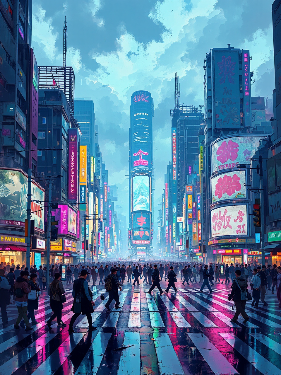 Shibuya Crossing in cyberpunk