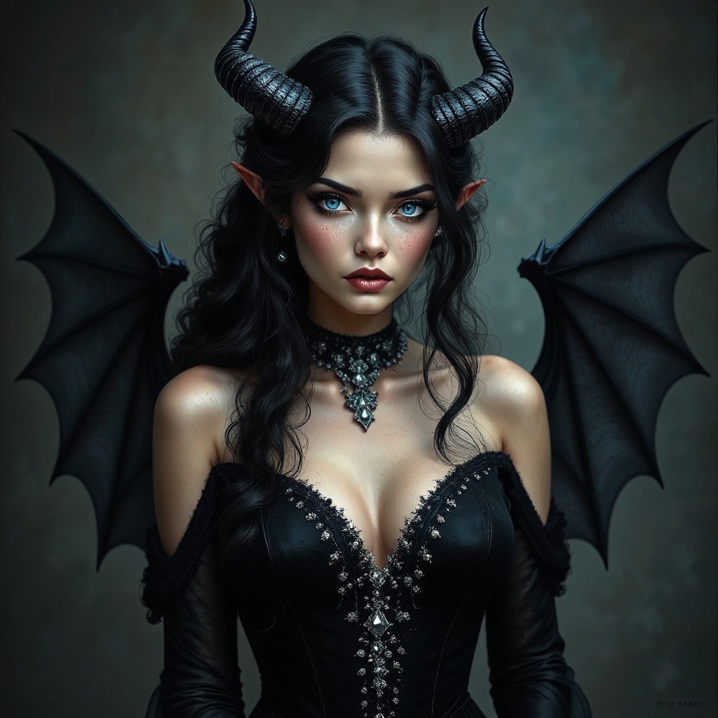 Portrait of horned blue-eyed