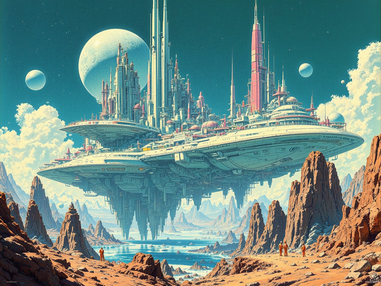 Retro futuristic space settlement